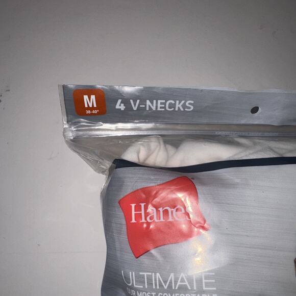 Hanes 5 Tagless Big Man V-necks, White, Size 2X (50-52") - Picture 2 of 3